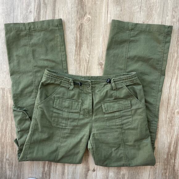 Brandy Melville Olive Green Utility Cargo Pants One Size Straight Leg Pockets - Picture 8 of 8